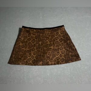 Leopard Print A-Line Mini Skirt - Brown